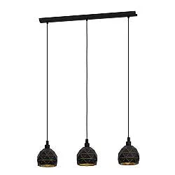 Lampadario A Sospensione Contemporaneo Roccaforte Acciaio Nero Oro 3 Luci E14