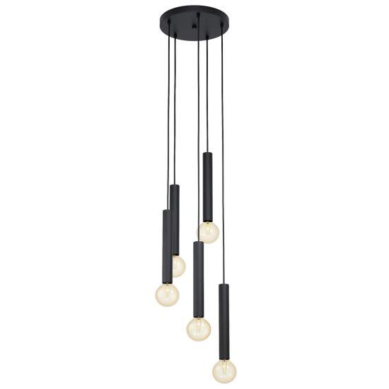 Lampadario A Sospensione Contemporaneo Cortenova Acciaio Nero 5 Luci E27 98058