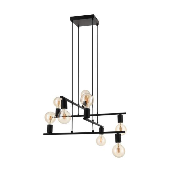 Lampadario A Sospensione Moderno Mezzana Acciaio Nero 8 Luci E27 98909