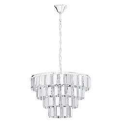 Lampadario A Sospensione Moderno Erseka Acciaio Cromo Cristallo 7 Luci E14