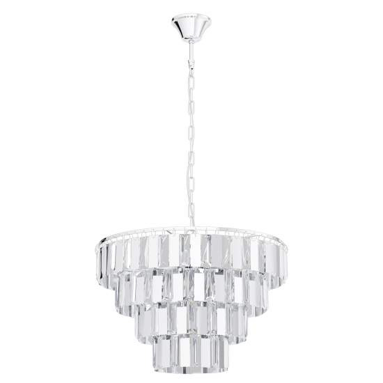 Lampadario A Sospensione Moderno Erseka Acciaio Cromo Cristallo 7 Luci E14 99094