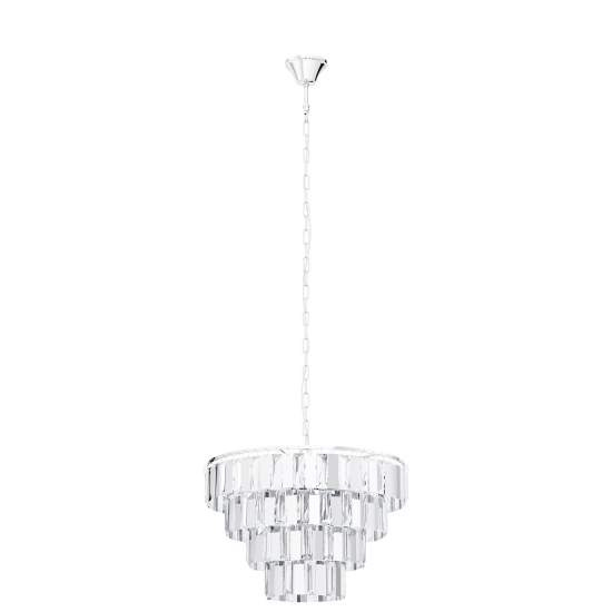 Lampadario A Sospensione Moderno Erseka Acciaio Cromo Cristallo 7 Luci E14 99094