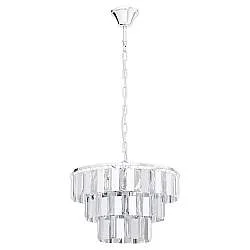 Lampadario A Sospensione Moderno Erseka Acciaio Cromo Cristallo 5 Luci E14