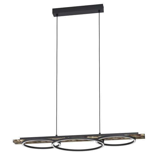 Lampadario A Sospensione Moderno Boyal Acciaio Nero Legno 2 Luci Led 12,5W 99624
