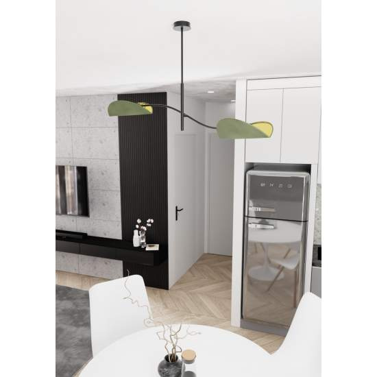 Plafoniera Moderna Ares Acciaio Nero Verde 2 Luci E14 Ip20 LA0005-EB-PL2-NR-VE