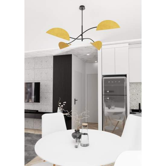 Plafoniera Moderna Ares Acciaio Nero Arancione 4 Luci E14 Ip20 LA0005-EB-PL4-NR-AR
