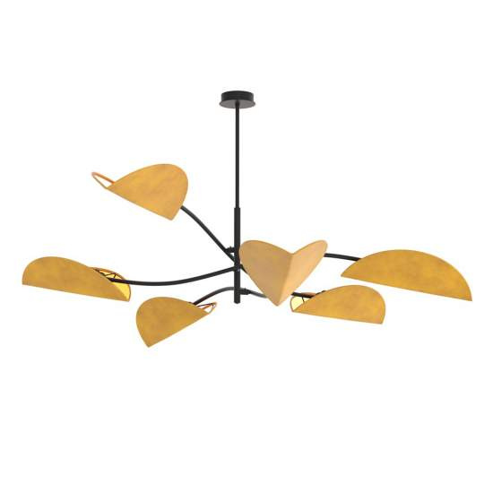 Plafoniera Moderna Ares Acciaio Nero Arancione 6 Luci E14 Ip20 LA0005-EB-PL6-NR-AR