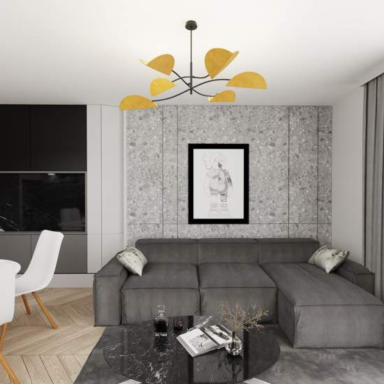 Plafoniera Moderna Ares Acciaio Nero Arancione 6 Luci E14 Ip20 LA0005-EB-PL6-NR-AR