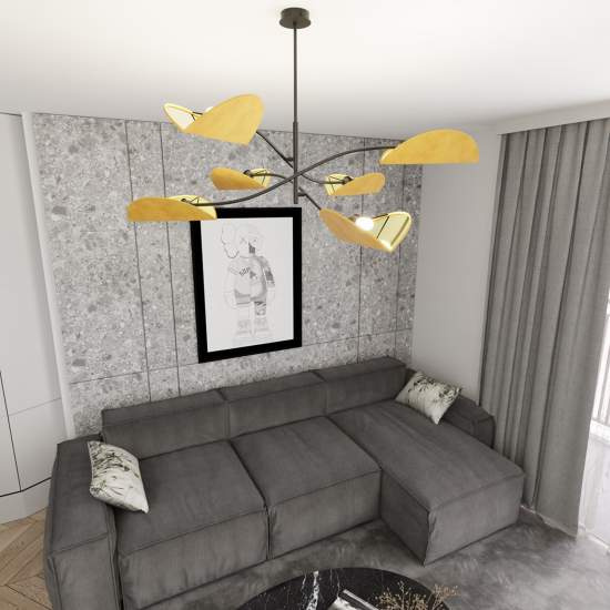 Plafoniera Moderna Ares Acciaio Nero Arancione 6 Luci E14 Ip20 LA0005-EB-PL6-NR-AR