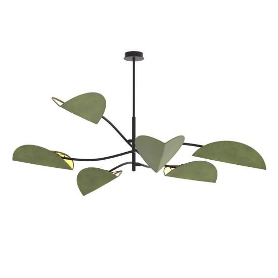 Plafoniera Moderna Ares Acciaio Nero Verde 6 Luci E14 Ip20 LA0005-EB-PL6-NR-VE