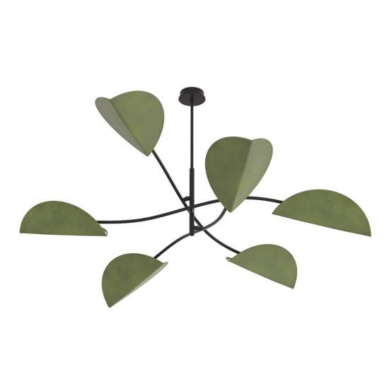 Plafoniera Moderna Ares Acciaio Nero Verde 6 Luci E14 Ip20 LA0005-EB-PL6-NR-VE