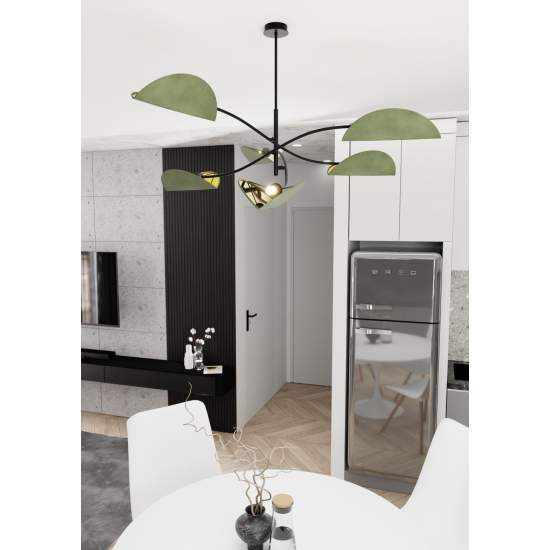 Plafoniera Moderna Ares Acciaio Nero Verde 6 Luci E14 Ip20 LA0005-EB-PL6-NR-VE