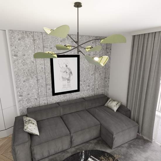 Plafoniera Moderna Ares Acciaio Nero Verde 6 Luci E14 Ip20 LA0005-EB-PL6-NR-VE