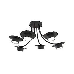 Plafoniera Moderna Giunone Acciaio Nero 6 Luci Gx53 Ip20