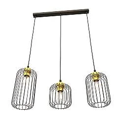 Sospensione Minimal Industrial Minerva 3 Luci Lineari Nera E Oro