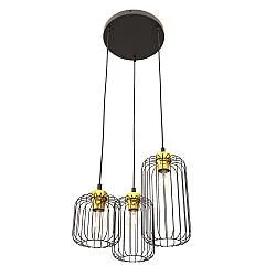 Sospensione Minimal Industrial Minerva 3 Luci Tonda Nera E Oro