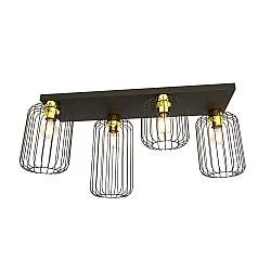 Plafonriera Minimal Industrial Vulcano 4 Luci Lineari Nera E Oro