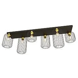 Plafonriera Minimal Industrial Vulcano 6 Luci Lineari Nera E Oro