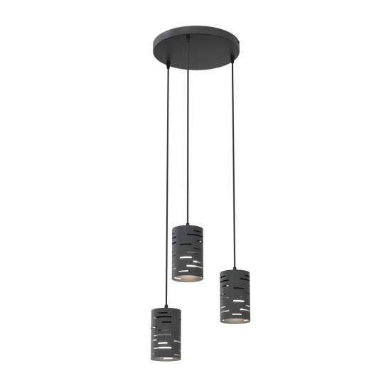 Sospensione 3 Luci Venere Con Base Tonda In Acciaio Nero E Cilindri LA0022-EB-3-NR2