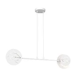Lampadario 2 Luci Amon-Ra Acciaio Bianco Bracci Diffusori A Cerchio