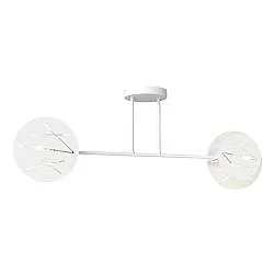 Plafoniera 2 Luci Plutone In Acciaio Bianco A Bracci E Diffusori A Cerchio