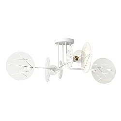 Plafoniera 4 Luci Plutone In Acciaio Bianco A Bracci E Diffusori A Cerchio
