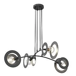 Lampadario 4 Luci Djehuty Acciaio Nero Bracci Diffusori A Doppio Cerchio
