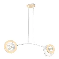 Lampadario 2 Luci Djehuty Acciaio Bianco Legno Naturale