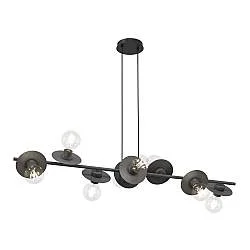 Lampadario 8 Luci Djehuty In Acciaio Nero Con Barra E Diffusori A Piatti