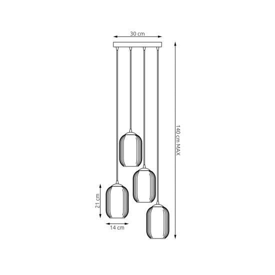 Lampadario 4 Luci Selene Base Tonda In Acciaio Nero E Vetri Plissettati Bianchi LA0029-EB-4-NR-BI2