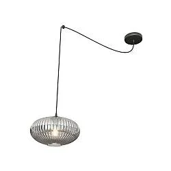 Sospensione 1 Luce Peteh In Acciaio Nero Paralume Plissettato Fumè