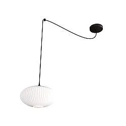 Sospensione 1 Luce Tefnet In Acciaio Nero Paralume Plissettato Bianco