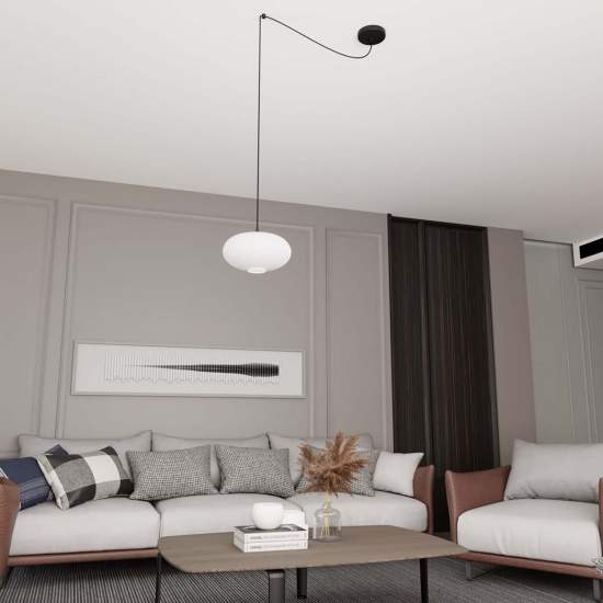 Sospensione 1 Luce Elios In Acciaio Nero Paralume Plissettato Bianco LA0030-EB-1-NR-BI