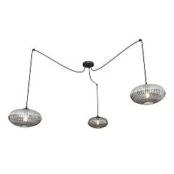 Lampadario 3 Luci Peteh In Acciaio Nero Paralume Plissettato Fumè