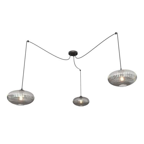Lampadario 3 Luci Elios In Acciaio Nero Paralume Plissettato Fumè LA0030-EB-3-NR