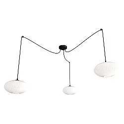 Lampadario 3 Luci Tefnet In Acciaio Nero Paralume Plissettato Bianco