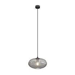 Sospensione 1 Luce Suchos In Acciaio Nero Paralume Plissettato Fumè