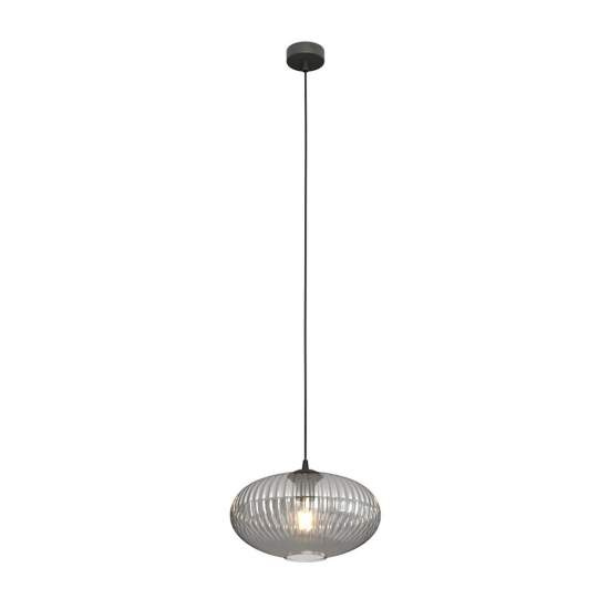Sospensione 1 Luce Iris In Acciaio Nero Paralume Plissettato Fumè LA0031-EB-1-NR