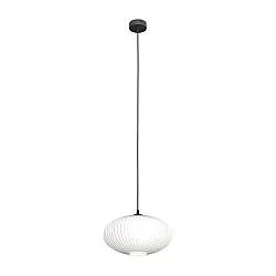 Sospensione 1 Luce Peteh In Acciaio Nero Paralume Plissettato Bianco