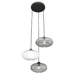 Lampadario 3 Luci Bel Base Tonda Acciaio Nero Paralume Plissè Multicolor