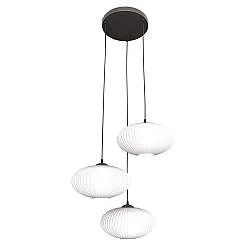 Lampadario 3 Luci Peteh Base Tonda Acciaio Nero Paralume Plissettato Bianco