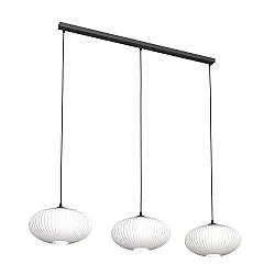 Lampadario 3 Luci Peteh In Acciaio Nero Paralume Plissettato Bianco