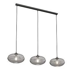 Lampadario 3 Luci Suchos In Acciaio Nero Paralume Plissettato Fumè