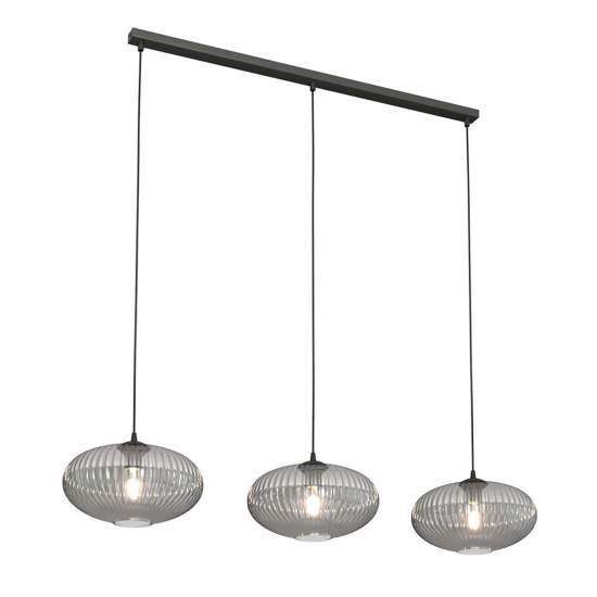 Lampadario 3 Luci Iris In Acciaio Nero Paralume Plissettato Fumè LA0031-EB-3-NR-GR