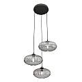 Lampadario 3 Luci Iris Base Tonda In Acciaio Nero Paralume Plissettato Fumè LA0031-EB-3-NR-GR2