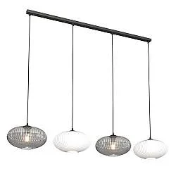 Lampadario 4 Luci Bel In Acciaio Nero Paralume Plissè Multicolor