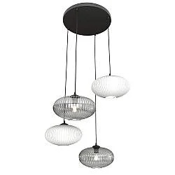 Lampadario 4 Luci Bel Base Tonda Acciaio Nero Paralume Plissè Multicolor