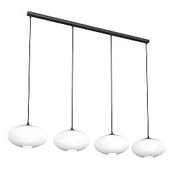 Lampadario 4 Luci Peteh In Acciaio Nero Paralume Plissettato Bianco
