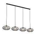 Lampadario 4 Luci Iris In Acciaio Nero Paralume Plissettato Fumè LA0031-EB-4-NR-GR