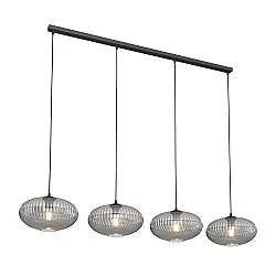 Lampadario 4 Luci Suchos In Acciaio Nero Paralume Plissettato Fumè